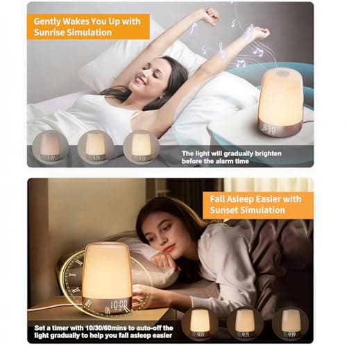 winshine Touch Wake Up Night Light with Sunrise Simulation Alarm Clock, 3 Ways Dimmable Warm White Bedside Lamp for Kid Bedrooms RGB Ambient Table Nightstand Light,Sleep Aid Snooze Timer Mode
