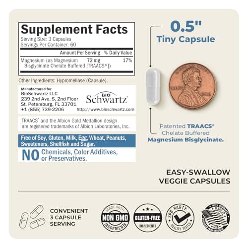 Magnesium Bisglycinate Chelated Supplement - High Absorption Magnesium Glycinate Supplement for Women and Men - Sleep, Muscle, Bone & Joint Support - Non-GMO, Non-Laxative Chelate - 180 Capsules