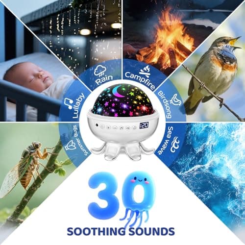 Baby Sound Machine Baby Kids Night Light Projector with Star, 30 Soothing Sounds White Noise Machine for Sleep, 31 Color | 4 Films Baby Sleep, Remote+Timer+3 Brightness Sensory Light for Autism Toys