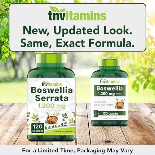 tnvitamins Boswellia Extract Capsules, 120 Count | 1,200 mg Per Capsule | 65% Boswellic Acids + 10:1 Concentrated Extract | Boswellia Serrata | Joint & Mobility Support*