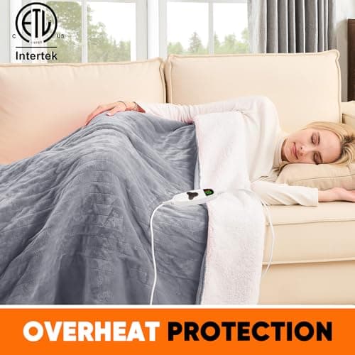 greenoak Heated Blanket Electric Throw 50"X60", Heating Blanket with 10 Heat Levels 1/2/4/6/8 Hours Auto-Off,Flannel Soft Sherpa Blanket,Gifts for Grandma Mom Elders, Misty Grey