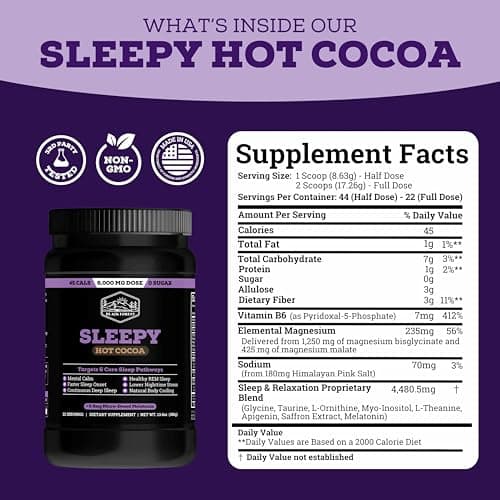 Black Forest Sleepy Hot Cocoa - Magnesium Hot Chocolate Sleepy Cocoa Sleep Powder for Adults with Melatonin & L-Theanine - Natural Sleep Drink Mix for Deep Sleep & Relaxation, Sleep Powder 22 Servings