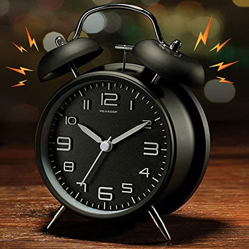 Peakeep 4 Inches Twin Bell Loud Alarm Clock for Heavy Sleepers, Backlight, Battery Operated Old Fashioned Alarm Clock for Bedrooms (3D-Dial, Black)