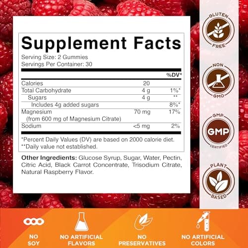 Vitamatic Magnesium Gummies 600mg per Serving – 60 Vegan Count for Relaxation, Muscle, Bone, and Energy Support