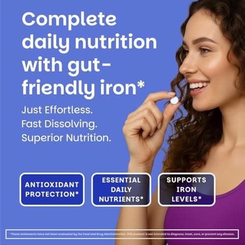 EZ Melts Multivitamin + Iron - Daily Multivitamin for Women & Men - Supports Healthy Energy Levels & Antioxidant Protection - Non-GMO & Vegan - Tropical Cherry - 60 Dissolvable Tablets (30 Servings)