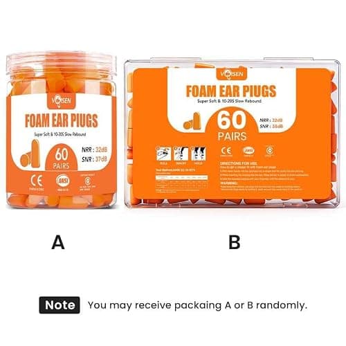VOISEN 60 Pairs Foam Ear Plugs, Ear Plugs for Sleeping Noise Cancelling, 32dB NRR, 37dB SNR Earplugs for Sleeping, Snoring, Studying, Loud Events, Traveling & Concerts, A Storage Box, Orange