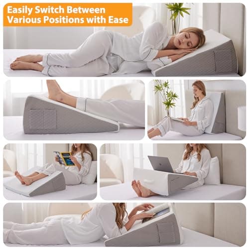 Ruqmuis Wedge Pillow for Acid Reflux, Bed Wedge Pillow for Headboard 10", Pillow Wedge for Back Pain Relief, Post Surgery, Elevated Pillows for Sleeping, Snoring, Triangle Pillow with Cover, White