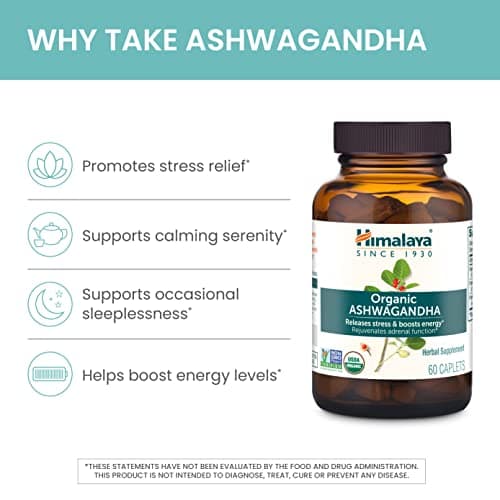 Himalaya Organic Ashwagandha Root, 2 Month Supply - Herbal Adrenal Support Supplements for Stress Relief and Energy Support - USDA Organic, Non-GMO, Vegan, Gluten Free, 670 mg, 60 Caplets
