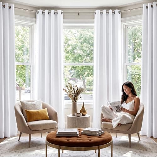 NICETOWN 100% Blackout Window Curtain Panels, Cold and Full Light Blocking Drapes with Black Liner for Nursery, 84 inches Drop Thermal Insulated Draperies (White, 2 Pieces, 52 Wide Each Panel)