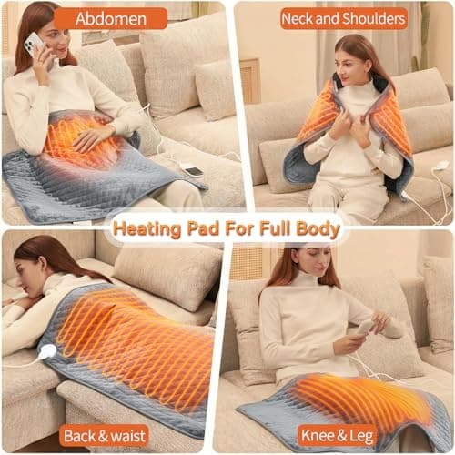 King Size Heating Pad for Back 32"x24" Extra Large Electric Heating Pad for Body Neck Shoulder Auto Shut Off Heat Pad Temperature Settings Machine Washable Gray