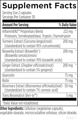 Designs for Health Inflammatone - Turmeric Supplements with Proteolytic Enzymes, Boswellia, Quercetin & Resveratrol (60 Capsules)