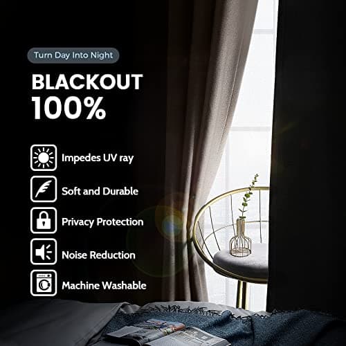 SimpleHome 100% Blackout Curtains for Bedroom,Thermal Insulated Grommet Window Drapes Room Darkening Cream Curtains for Living Room with Black Back,52 x 84 Inch,2 Panels