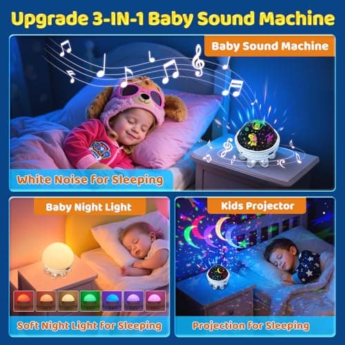 Baby Sound Machine Baby Kids Night Light Projector with Star, 30 Soothing Sounds White Noise Machine for Sleep, 31 Color | 4 Films Baby Sleep, Remote+Timer+3 Brightness Sensory Light for Autism Toys