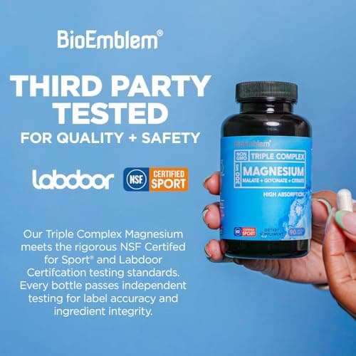 BioEmblem Triple Magnesium Complex | 300mg Magnesium Glycinate, Malate & Citrate | High Absorption Chelated Formula | Vegan, Non-GMO, Gluten-Free | 90 Capsules