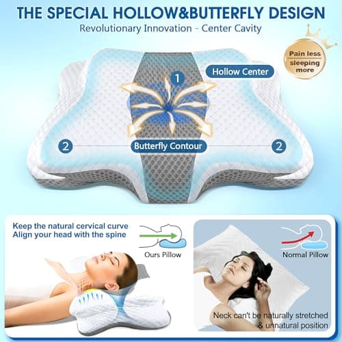 CHxxy Memory Foam Pillows, Cervical Pillow for Neck and Shoulder Pain Relief, Ergonomic Contour Bed Pillow, Soft for Side Sleep Stomach Sleeping and Back Sleeper-Queen Size&Grey