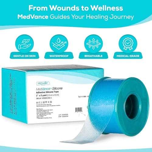 MedVance Silicone Tape Medical, Perforated Surgical Tape Sensitive Skin, Waterproof Tape for Skin, Medical Tape for Wound Care, Eyelash Tape, Gentle Skin Tape, 1" Width (1 Pack, 180 Inches)