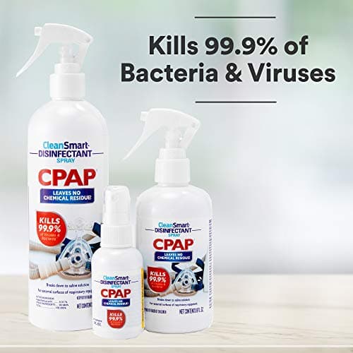 CleanSmart CPAP Disinfectant Spray, Kills 99.9% of Bacteria and Viruses on CPAP Equipment, No Residue, 16 oz (Pack of 2)