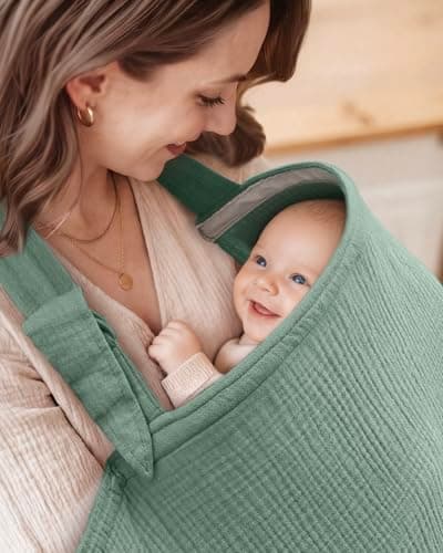 Blissful Diary Muslin Nursing Cover for Breastfeeding, Breathable Breastfeeding Cover up with Arch Neckline for Women, Nursing Apron (Roman Green)