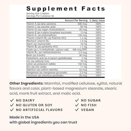 EZ Melts Multivitamin + Iron - Daily Multivitamin for Women & Men - Supports Healthy Energy Levels & Antioxidant Protection - Non-GMO & Vegan - Tropical Cherry - 60 Dissolvable Tablets (30 Servings)