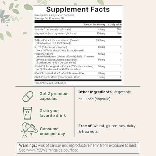 Micro Ingredients Saffron+ Advanced Supplements, 60 Veggie Capsules – 10-in-1 with Saffron Extract, High Absorption Fat-Soluble Vitamin C, Magnesium, Turmeric & KSM-66 Ashwagandha – Filler Free