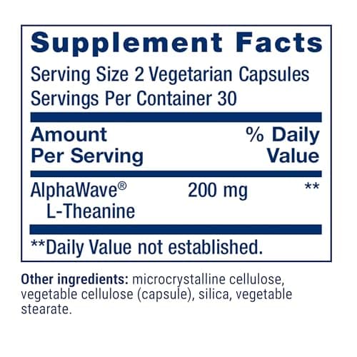 Life Extension L-Theanine, Amino Acid theanine, Calm, Relaxation, Mood, Gluten-Free, Non-GMO, Vegetarian, 200 mg, 60 Capsules