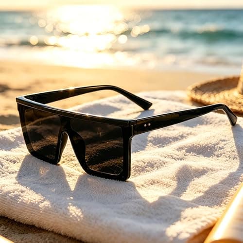Dollger Square Oversized Sunglasses for Women Men Trendy Fashion Flat Top Big Black Frame Shades Black Large Uv protection