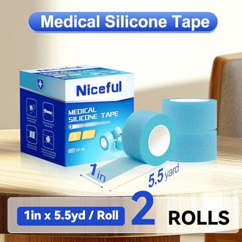 Niceful 2 Rolls Silicone Medical Tape for Wound Care - Hypoallergenic Surgical Tape for Secures Dressings and Gauze, Blue Waterproof Medical Tape for Sensitive Skin （1" x 5.5 Yard）