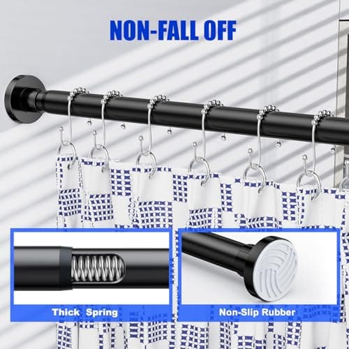 Ausemku Shower Curtain Rod 32-80 Inch Adjustable - 1 Inch Diameter Heavy Duty No drill Spring Tension Shower Rod, Non-Slip Rustproof Telescopic Rod for Bathroom, Black