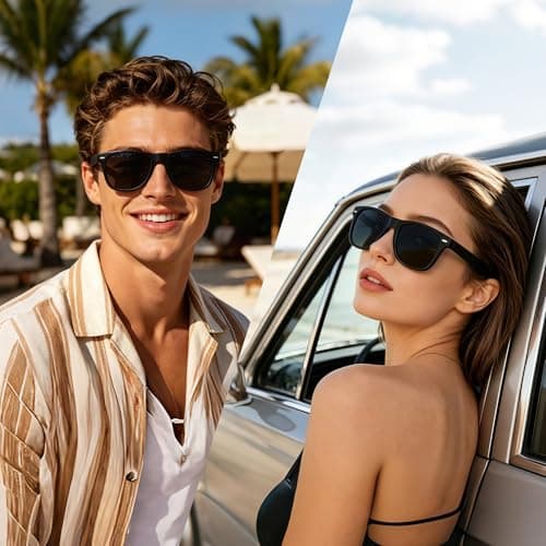 Joopin Polarized Sunglasses UV400 Trendy Square Shades for Men Women Retro Sun Glasses Sunnies (Black Simple packaging)