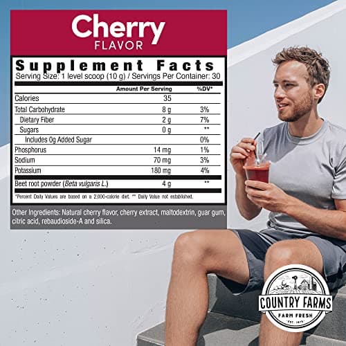 Country Farms Bountiful Beets, Wholefood Beet Extract Superfood, Helps Support Healthy Circulation and Promote Energy, Nitric Oxide Boost, Cherry Flavor, 30 Servings