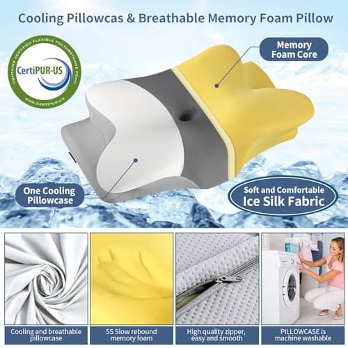 Cervical Neck Pillow for Pain Relief - Ergonomic Side Sleeper Pillow for Neck Support, Cooling Cervical Pillow for Sleeping, Contour Orthopedic Memory Foam Pillows for Back Stomach Sleepers