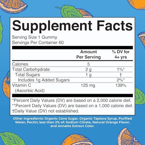 MaryRuth Organics Vegan Vitamin C Gummies | 2 Month Supply | Immune Support Supplement for Adults & Kids | Chewable Vitamin C Gummy Vitamins | Non-GMO | Pectin Based | 60 Count