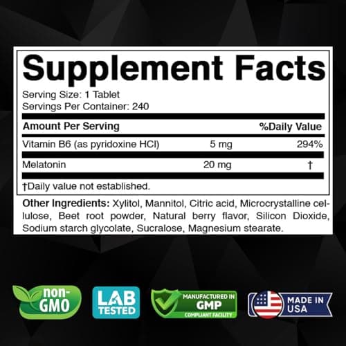 Vitabod Melatonin 20 mg - 240 Fast Dissolve Tablets - Drug Free - Natural Berry Flavor - Vegetarian, Non-GMO, Gluten Free 240 Count (Pack of 1) (240 Count (Pack of 1))