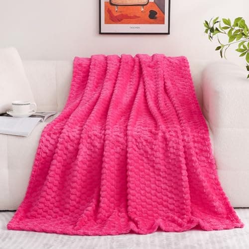 Puncuntex Hot Pink Throw Blanket 50"×60" inches Gifts for Mom Fuzzy 3D Jacquard Decorative Flannel Fleece Super Soft Plush Cozy Blanket for Couch Sofa Chair Lightweight