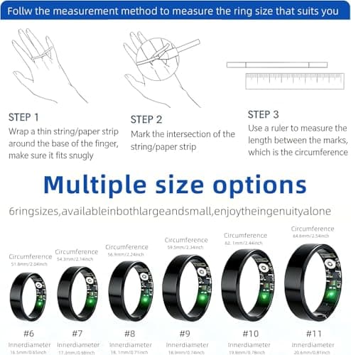 TYUIOL Smart Ring for Women Men,Fitness Tracker Ring with Heart Rate, Sleep Monitoring, Blood Oxygen, Step Counting for iOS and Android, No Subscription Fee, Waterproof (Black,8)