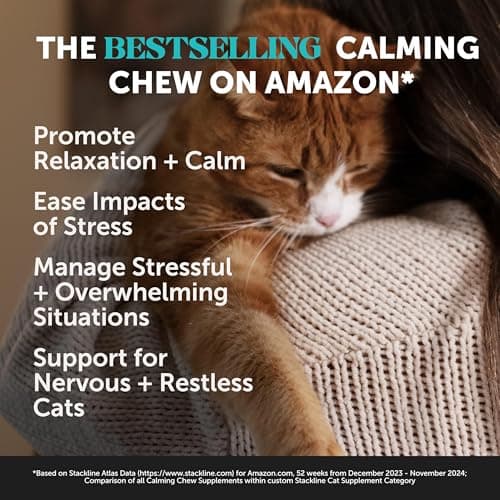 Calming Chews for Cats - Cat Anxiety Relief + Helps Reduce Stress - Behavioral Support & Promotes Relaxation for Travel, Boarding, Vet Visits, Separation Anxiety - Chicken (30-Day Supply)