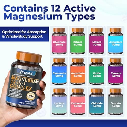 Magnesium Complex 700mg | 12-in-1 High Absorption Supplement | Glycinate, Citrate, Malate, Taurate & More | Sleep Support, Muscle Cramp Relief, Stress, Heart, Bone & Nerve Health | 120 Vegan Capsules