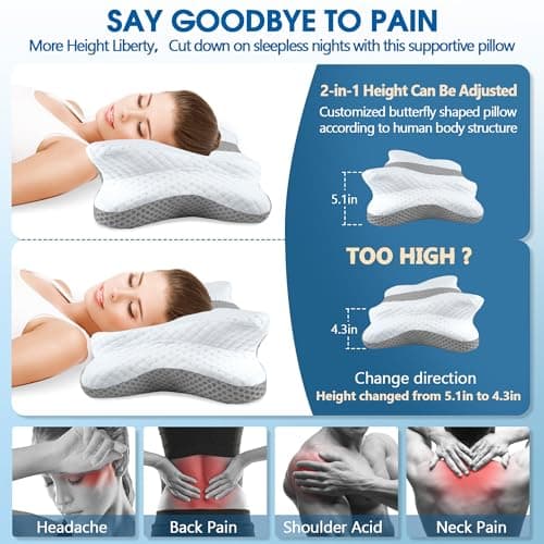 CHxxy Memory Foam Pillows, Cervical Pillow for Neck and Shoulder Pain Relief, Ergonomic Contour Bed Pillow, Soft for Side Sleep Stomach Sleeping and Back Sleeper-Queen Size&Grey