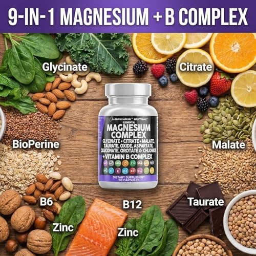 Clean Nutraceuticals Magnesium Complex with Magnesium Glycinate Citrate Malate Oxide Taurate Aspartate Orotate & Mag Chloride, Zinc Copper Manganese & Vitamin C B1 B2 B6 B12 Complex - 1Pack