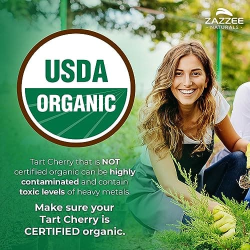 Zazzee USDA Organic Tart Cherry 10:1 Extract, 120 Vegan Capsules, 4 Month Supply, Montmorency Cherry, Daily Wellness Antioxidant Support, Organic Herbal Supplement, All-Natural, Non-GMO, Made in USA