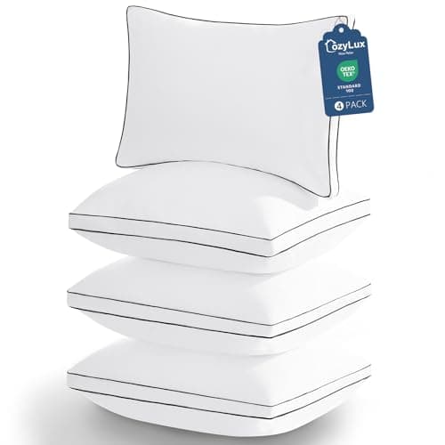 CozyLux Pillows Queen Size Set of 4, Soft and Supportive 3D Down Alternative Bed Pillow for Sleeping 4 Pack White, Luxury Hotel Quality Gusseted Bedding Pillow for Back, Stomach or Side Sleepers 18x28