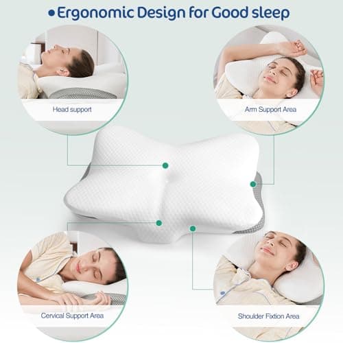 JOYENERGY Ergonomic Cervical Pillow for Neck and Shoulder Pain Relief - Memory Foam Contour Pillow with Dual Heights, Cooling Breathable Pillowcase, Orthopedic Support for Side, Back, Stomach Sleeper