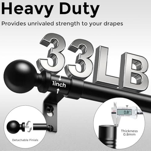 Wolistsa Curtain Rods 36-91 Inch, Black 1 Inch Adjustable Heavy Duty Curtain Rods for Windows, Decorative Modern Window Treatment Rod, Telescopic Splicing Metal Drapery Pole, Easy Installation