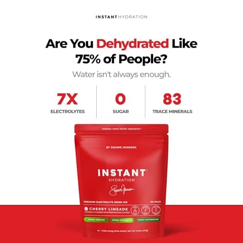 Instant Hydration Sugar Free Electrolytes Powder Packets - Shawn Johnson Cherry Limeade Electrolyte Drink Mix & Travel Essentials - Boost Recovery, Brain Health, Muscle & Tissue Support - 20 Sticks