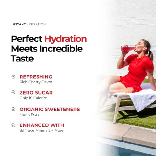 Instant Hydration Sugar Free Electrolytes Powder Packets - Shawn Johnson Cherry Limeade Electrolyte Drink Mix & Travel Essentials - Boost Recovery, Brain Health, Muscle & Tissue Support - 20 Sticks