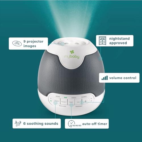 MyBaby Lullaby Sound Machine & Projector – Baby Sleep Machine Plays 6 Sounds & Lullabies, Projects Soothing Images - Auto-Off Timer, Adjustable Volume, Great for Baby Registry and Baby Shower Gifts