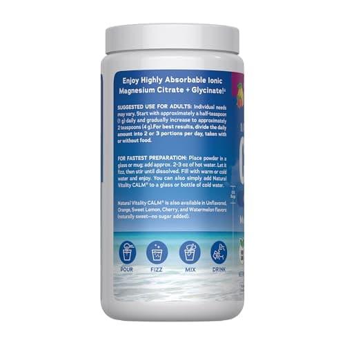 Natural Vitality Calm Magnesium 16oz Powder | Raspberry Lemon Flavored Supplement | Non-GMO, Vegan & Gluten Free Formula