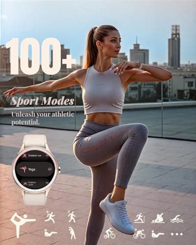 TOOBUR Smart Watch for Women, 40mm HD Smartwatch, Compatible with Android & iOS, Answer/Make Calls, Fitness Watch with Step/Calorie/HR Tracker, IP68, Gorgeous & Comfy, Gift for Women, Beige