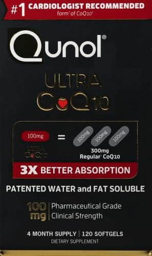 Qunol Ultra CoQ10 100mg, 3x Better Absorption, Patented Water and Fat Soluble Natural Supplement Form of Coenzyme Q10, Antioxidant for Heart Health, 120 Count Softgels