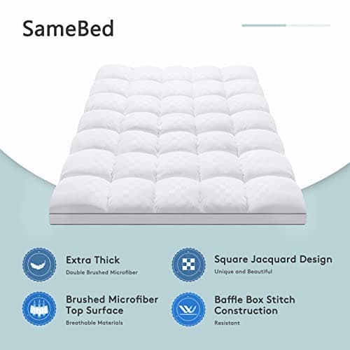 SameBed Mattress Topper Queen,Extra Thick Mattress Pad Cover for Back Pain,Cooling Mattress Protector with 8-21 Inch Deep Pocket,Overfilled Down Alternative Filling
